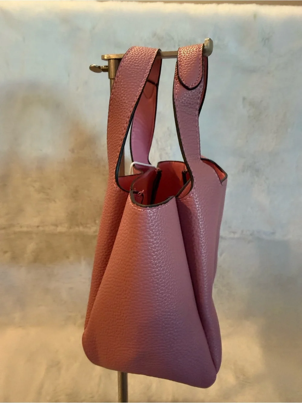Source Unknown Mauve Pink Pebbled Leather Mini Tote with Triangle Logo